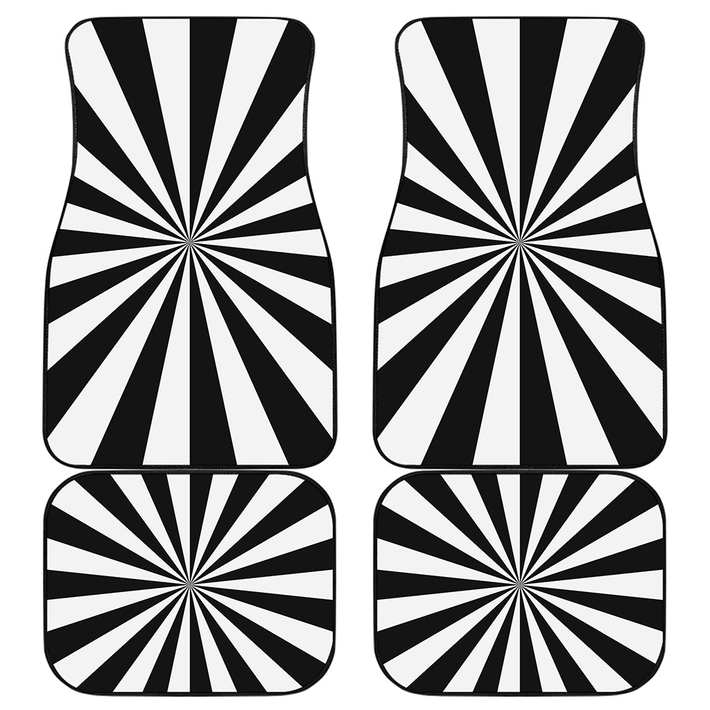Black And White Radial Rays Print Front and Back Car Floor Mats