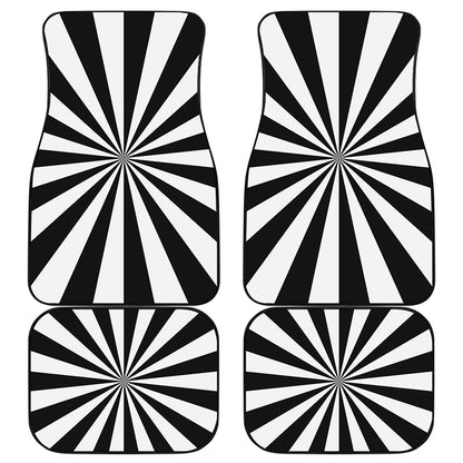 Black And White Radial Rays Print Front and Back Car Floor Mats