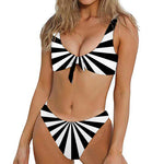 Black And White Radial Rays Print Front Bow Tie Bikini