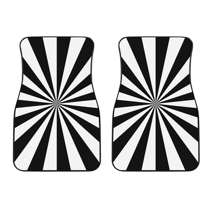 Black And White Radial Rays Print Front Car Floor Mats