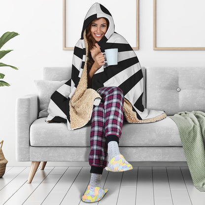 Black And White Radial Rays Print Hooded Blanket