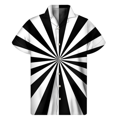 Black And White Radial Rays Print Men's Short Sleeve Shirt
