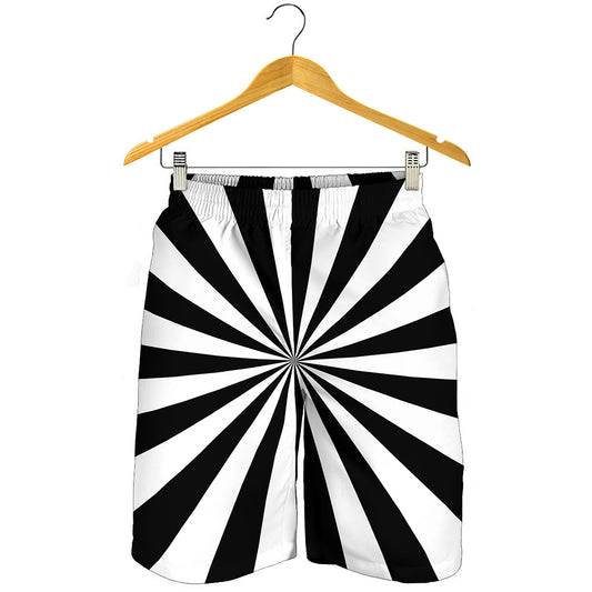 Black And White Radial Rays Print Men's Shorts