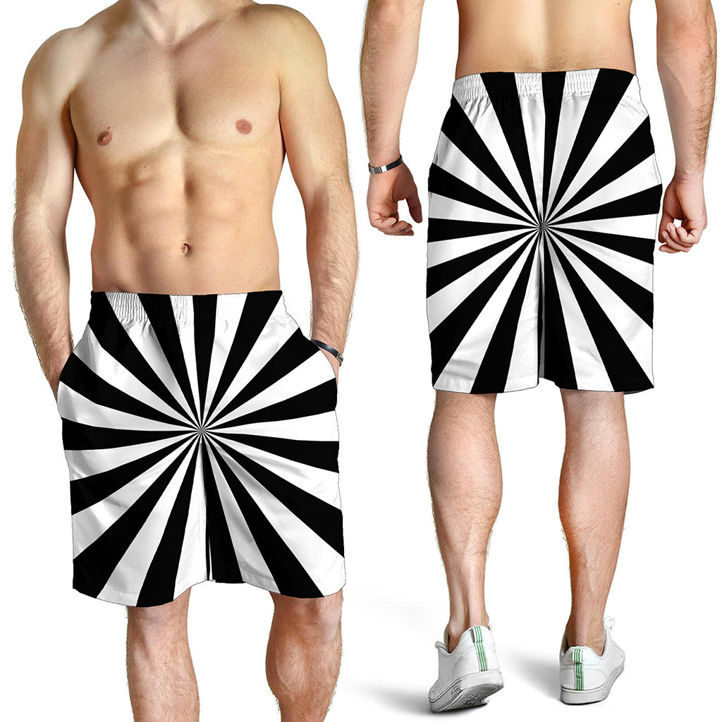 Black And White Radial Rays Print Men's Shorts