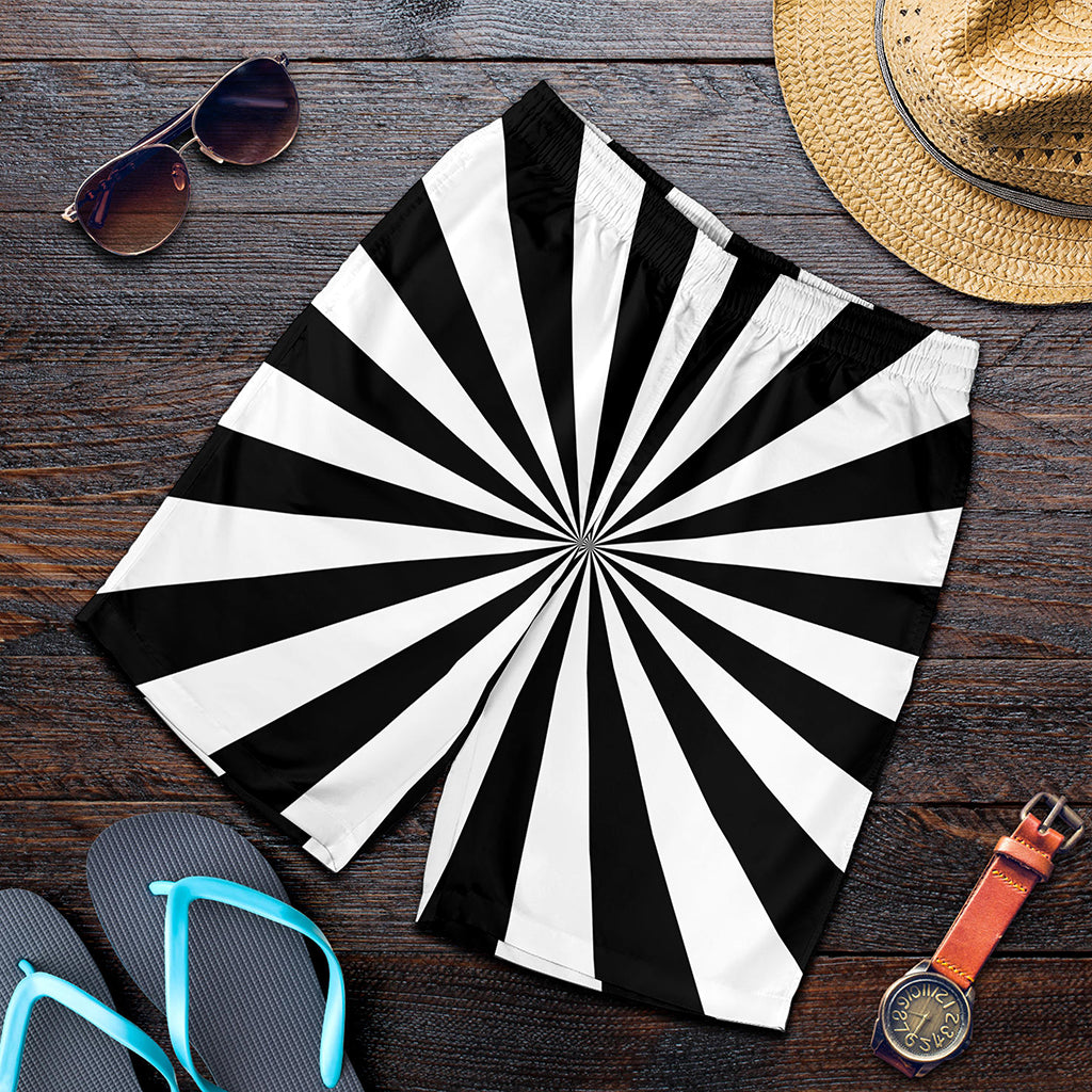 Black And White Radial Rays Print Men's Shorts