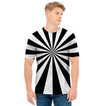 Black And White Radial Rays Print Men's T-Shirt
