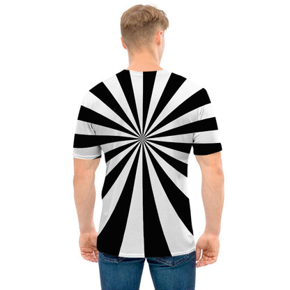 Black And White Radial Rays Print Men's T-Shirt