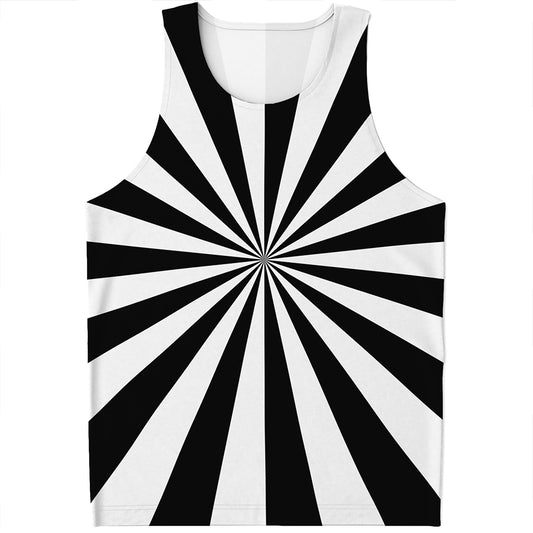Black And White Radial Rays Print Men's Tank Top