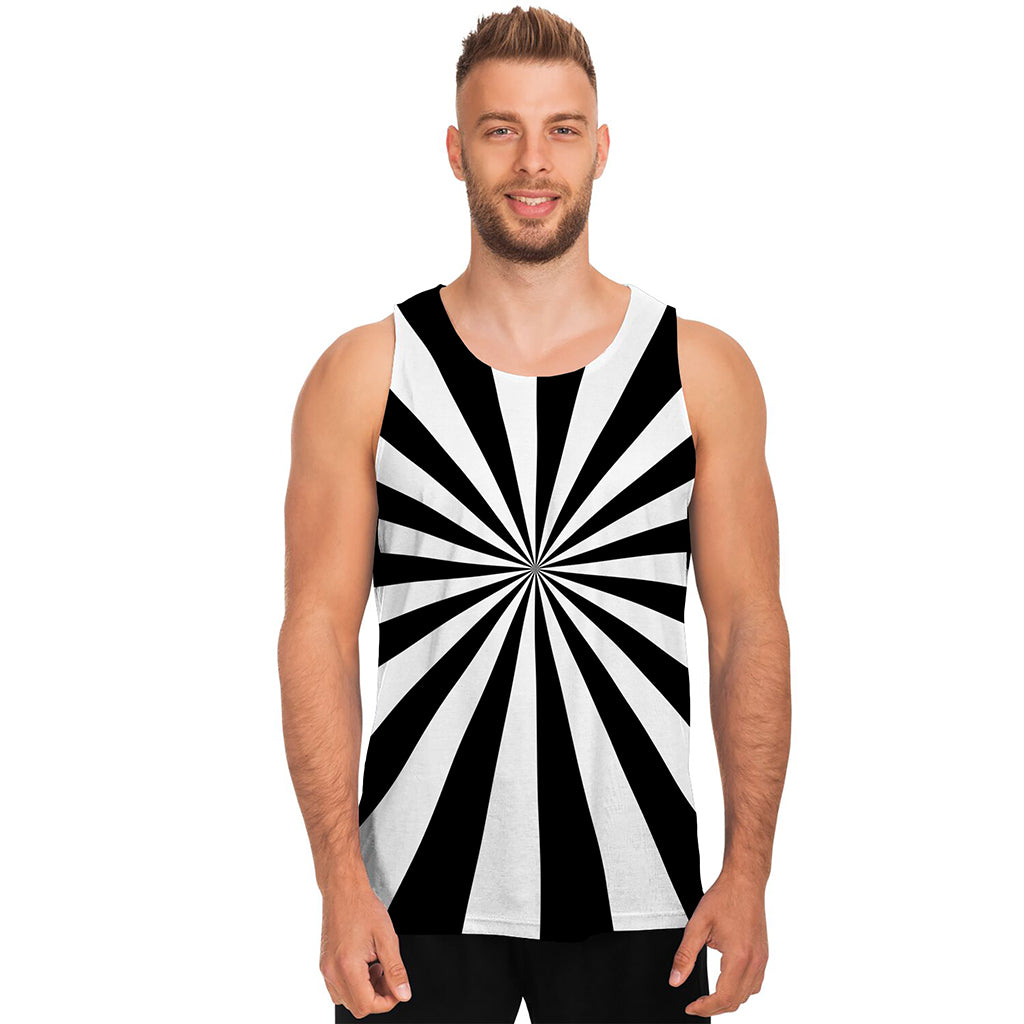 Black And White Radial Rays Print Men's Tank Top