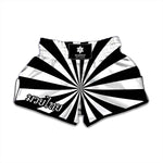 Black And White Radial Rays Print Muay Thai Boxing Shorts