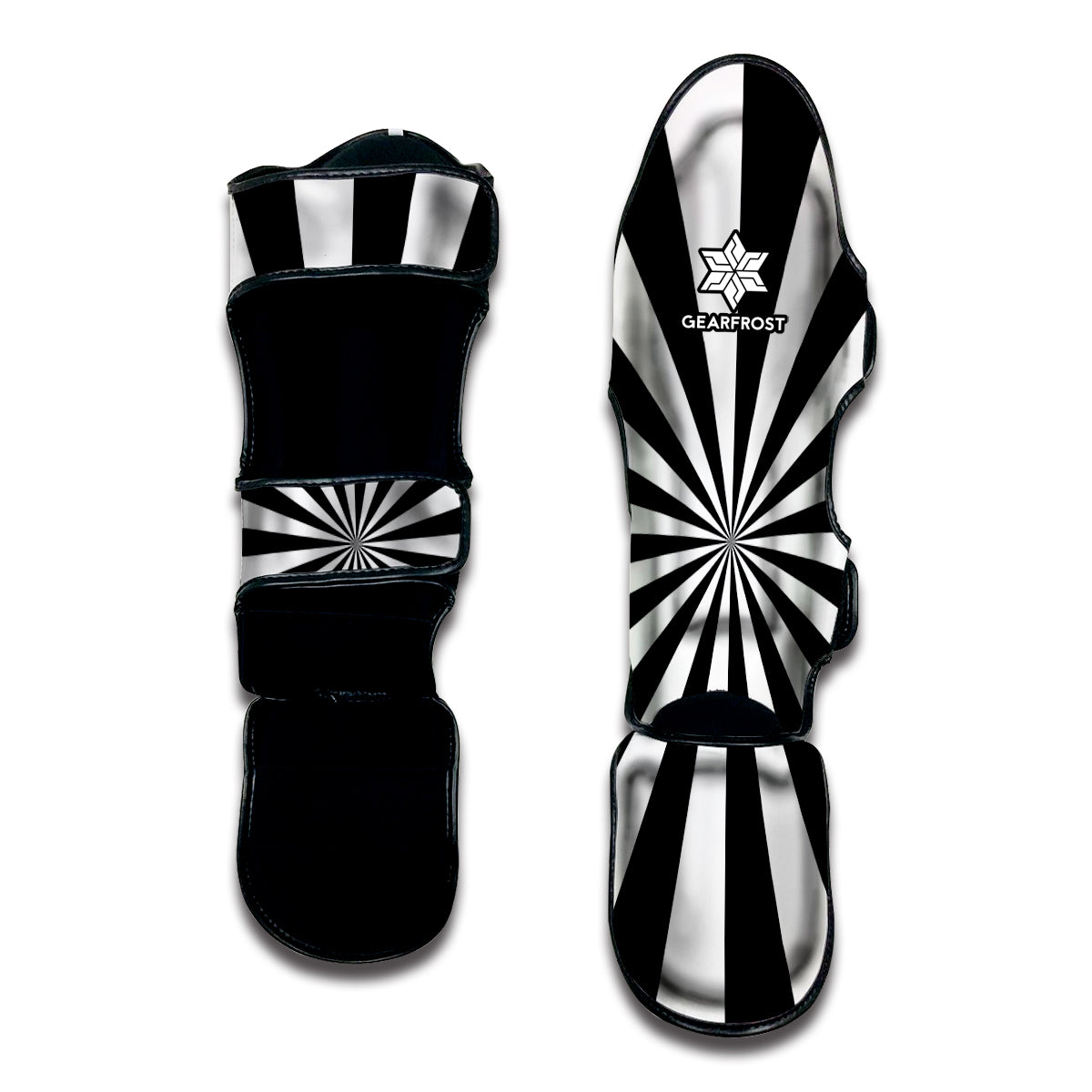 Black And White Radial Rays Print Muay Thai Shin Guard