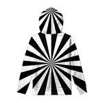Black And White Radial Rays Print Pullover Hoodie