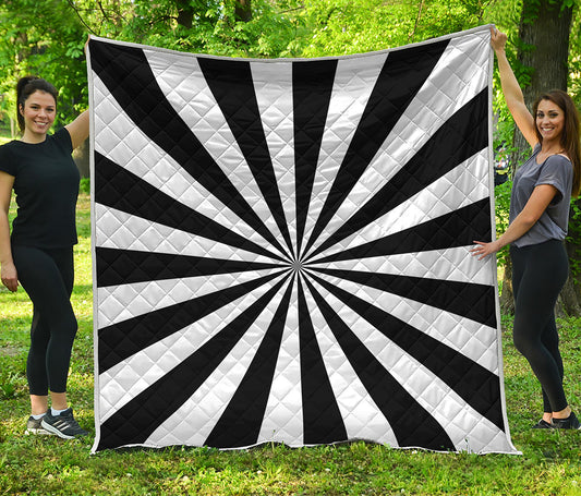 Black And White Radial Rays Print Quilt