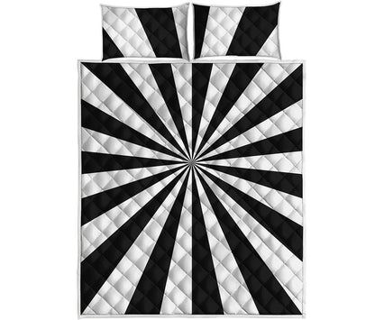 Black And White Radial Rays Print Quilt Bed Set