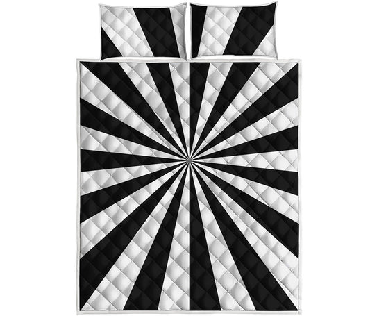Black And White Radial Rays Print Quilt Bed Set