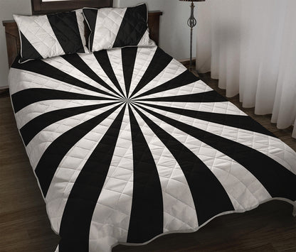 Black And White Radial Rays Print Quilt Bed Set