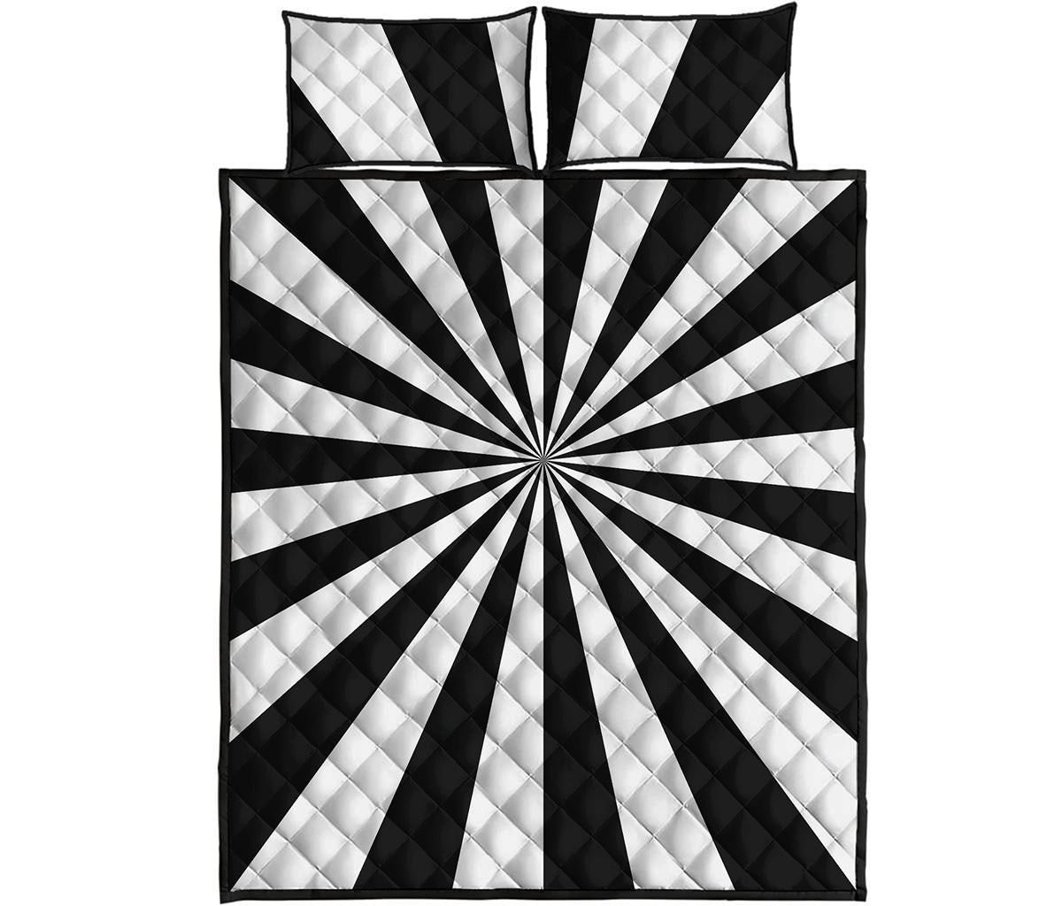 Black And White Radial Rays Print Quilt Bed Set