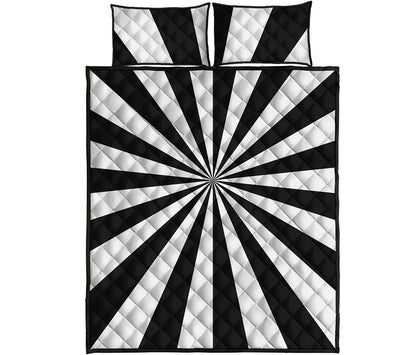 Black And White Radial Rays Print Quilt Bed Set