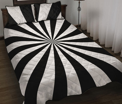 Black And White Radial Rays Print Quilt Bed Set