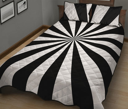 Black And White Radial Rays Print Quilt Bed Set