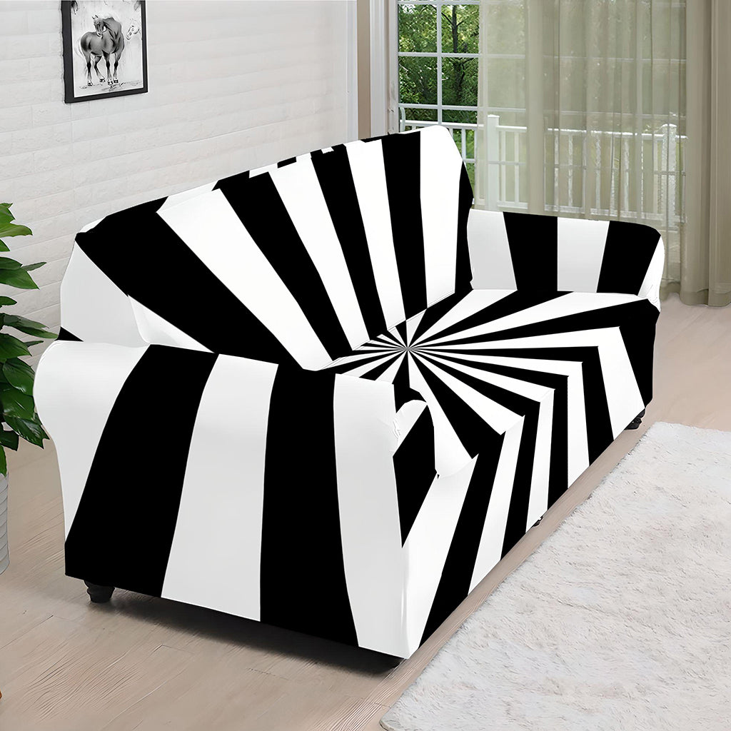 Black And White Radial Rays Print Sofa Cover