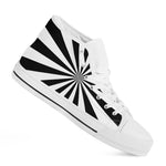 Black And White Radial Rays Print White High Top Shoes