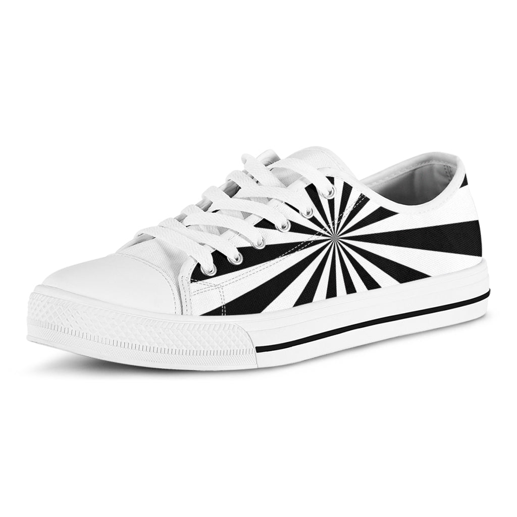 Black And White Radial Rays Print White Low Top Shoes
