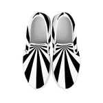 Black And White Radial Rays Print White Slip On Shoes