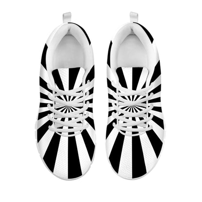 Black And White Radial Rays Print White Sneakers
