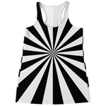 Black And White Radial Rays Print Women's Racerback Tank Top