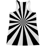 Black And White Radial Rays Print Women's Racerback Tank Top