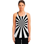 Black And White Radial Rays Print Women's Racerback Tank Top