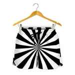 Black And White Radial Rays Print Women's Shorts