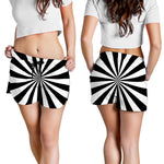 Black And White Radial Rays Print Women's Shorts