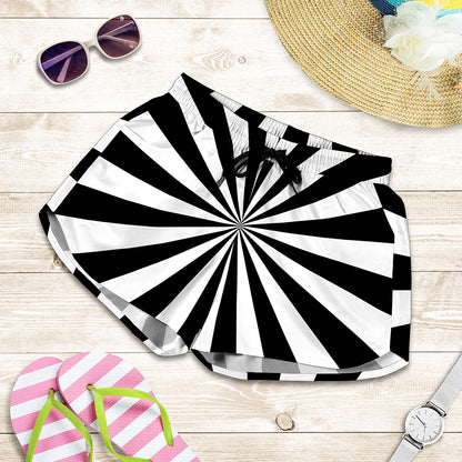 Black And White Radial Rays Print Women's Shorts