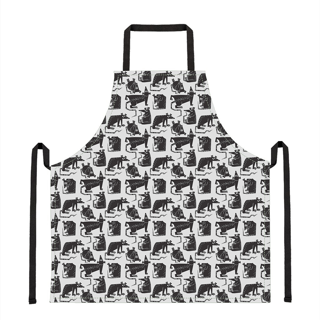 Black And White Rat Pattern Print Apron