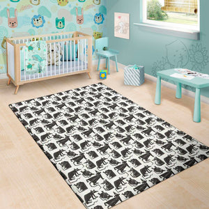 Black And White Rat Pattern Print Area Rug