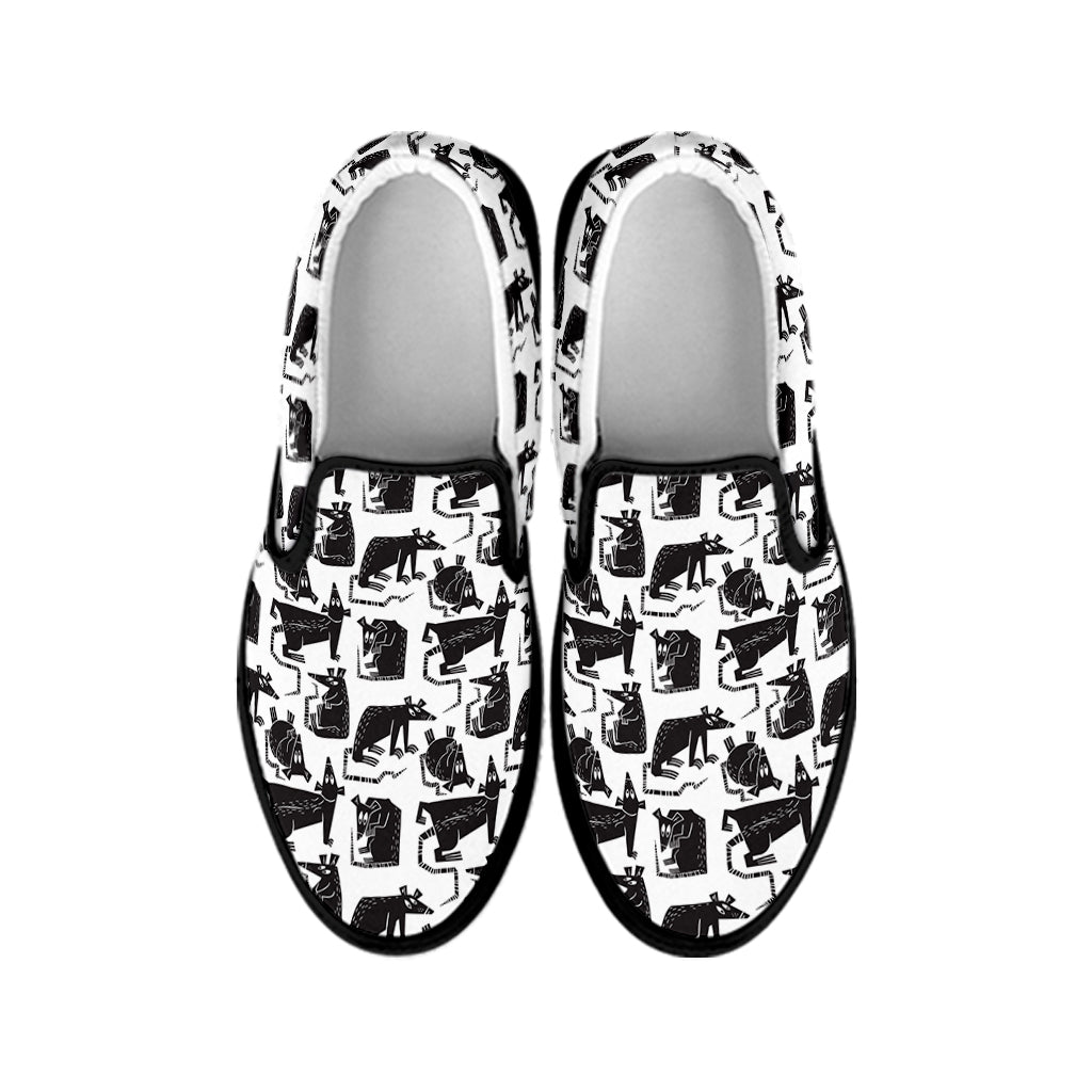 Black And White Rat Pattern Print Black Slip On Shoes