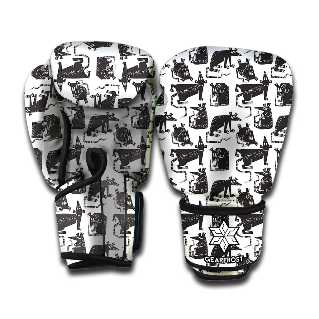 Black And White Rat Pattern Print Boxing Gloves