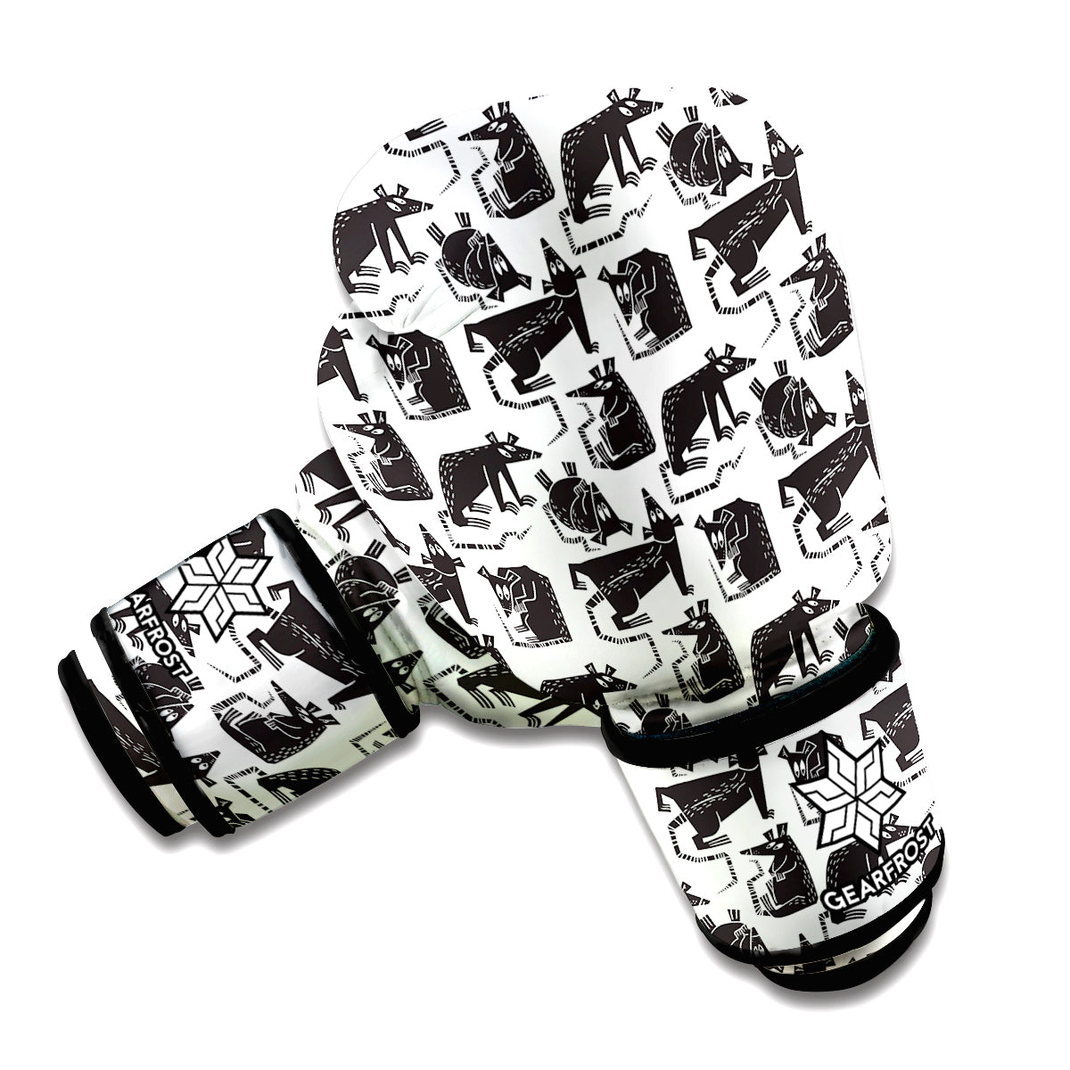 Black And White Rat Pattern Print Boxing Gloves