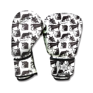 Black And White Rat Pattern Print Boxing Gloves