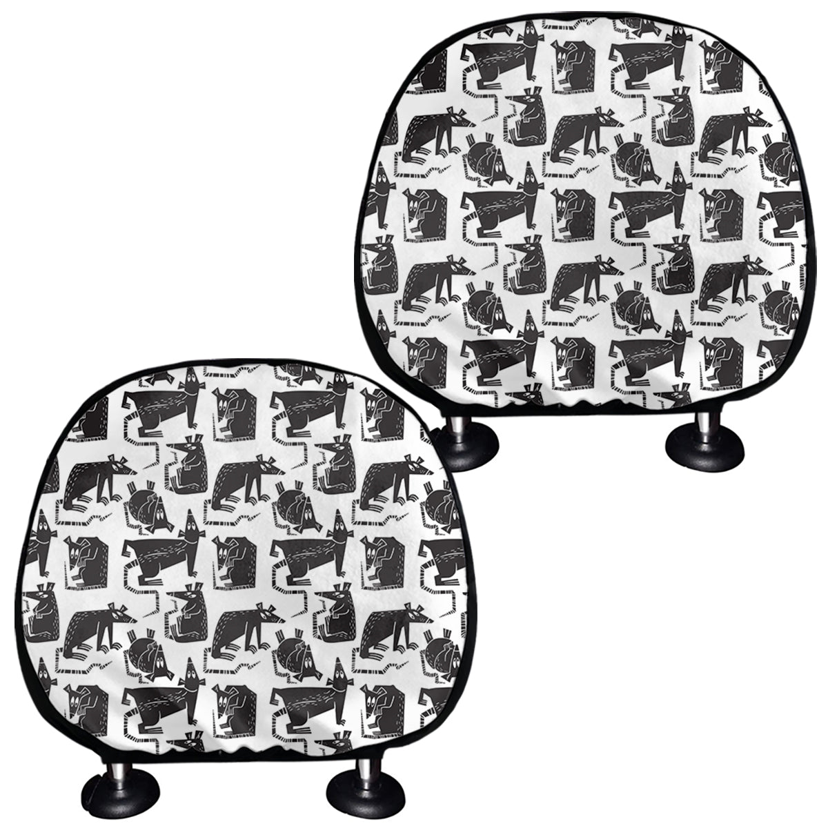 Black And White Rat Pattern Print Car Headrest Covers