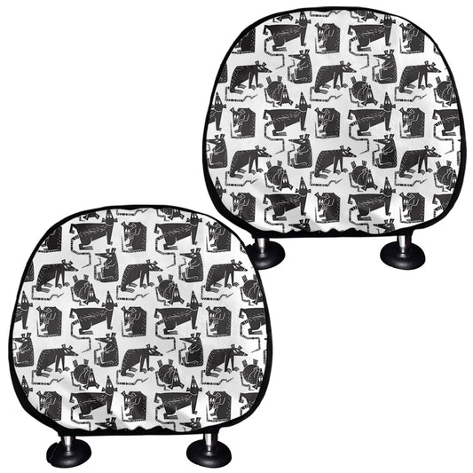 Black And White Rat Pattern Print Car Headrest Covers