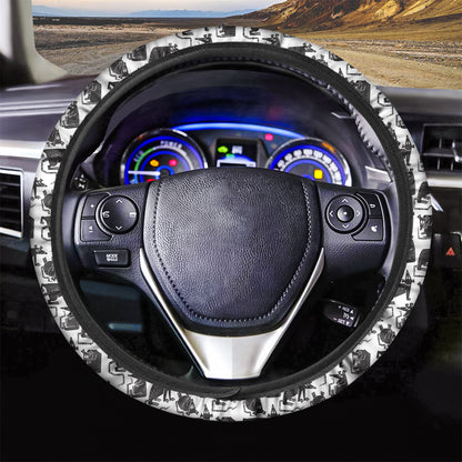 Black And White Rat Pattern Print Car Steering Wheel Cover