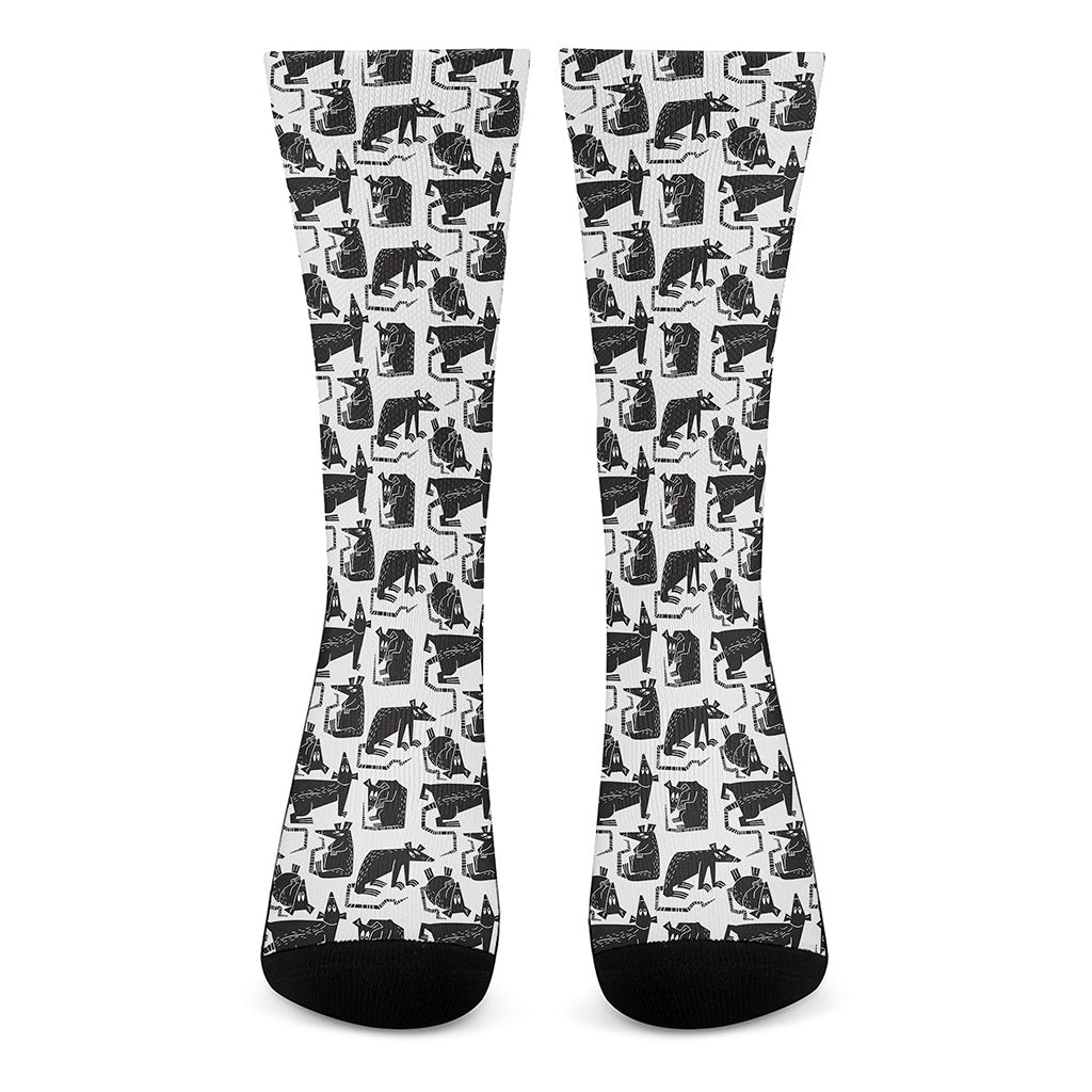 Black And White Rat Pattern Print Crew Socks