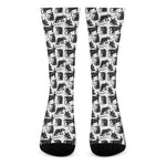 Black And White Rat Pattern Print Crew Socks