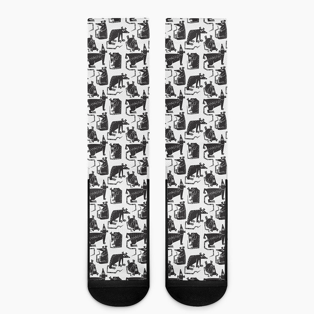 Black And White Rat Pattern Print Crew Socks