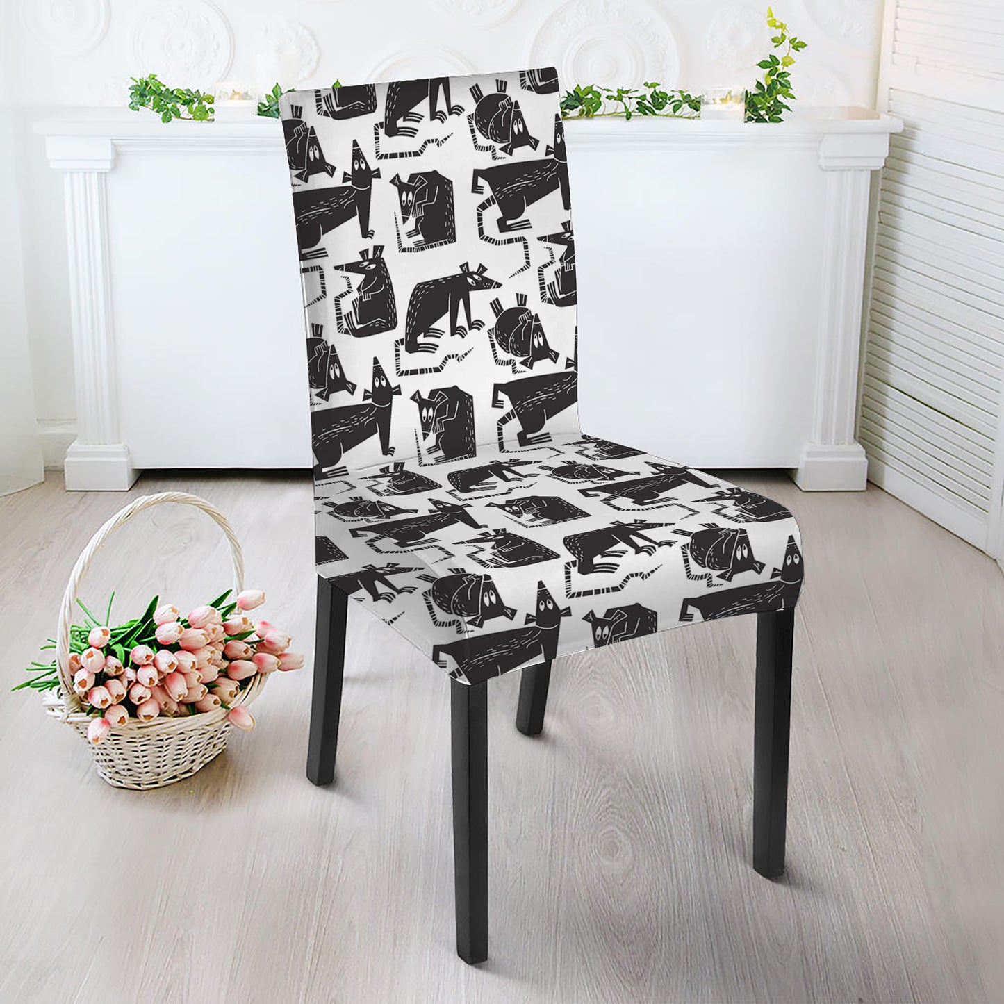 Black And White Rat Pattern Print Dining Chair Slipcover