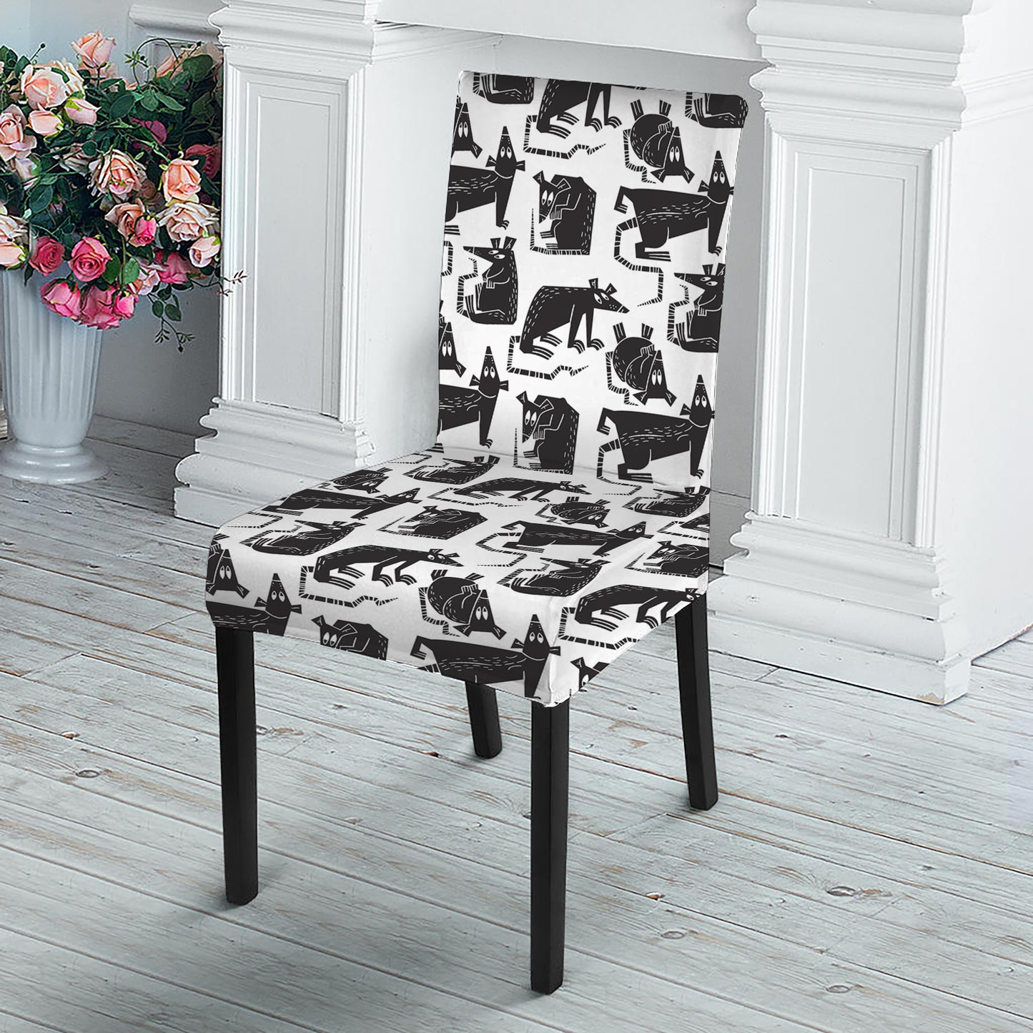 Black And White Rat Pattern Print Dining Chair Slipcover