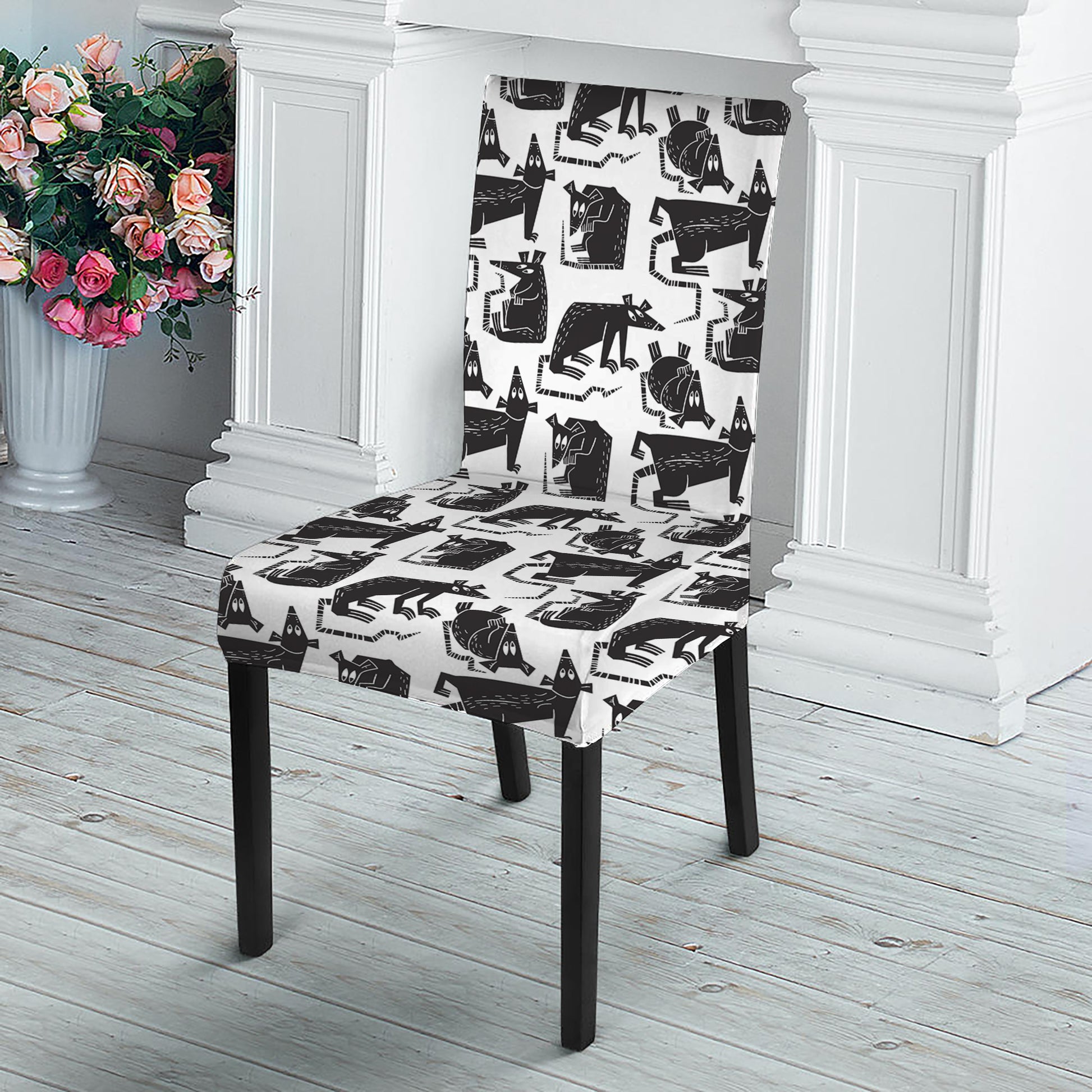 Black And White Rat Pattern Print Dining Chair Slipcover